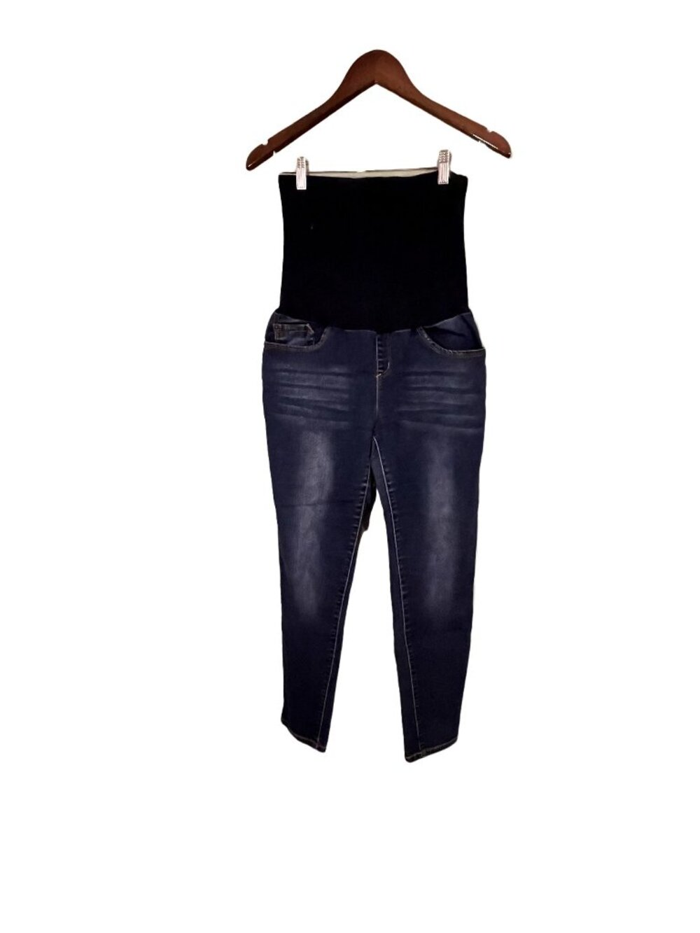 Haute Mama Dark Wash Maternity Pull On Denim Jeans Sz L
